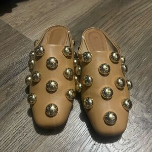 H&M Tan Mules with Gold Accents